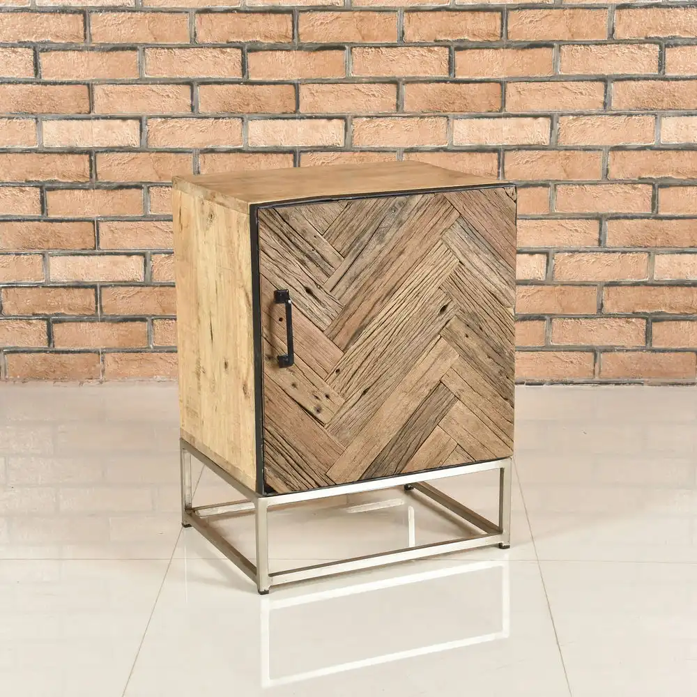 Reclaimed Drift Wood & Iron Bedside with 1 Door - popular handicrafts